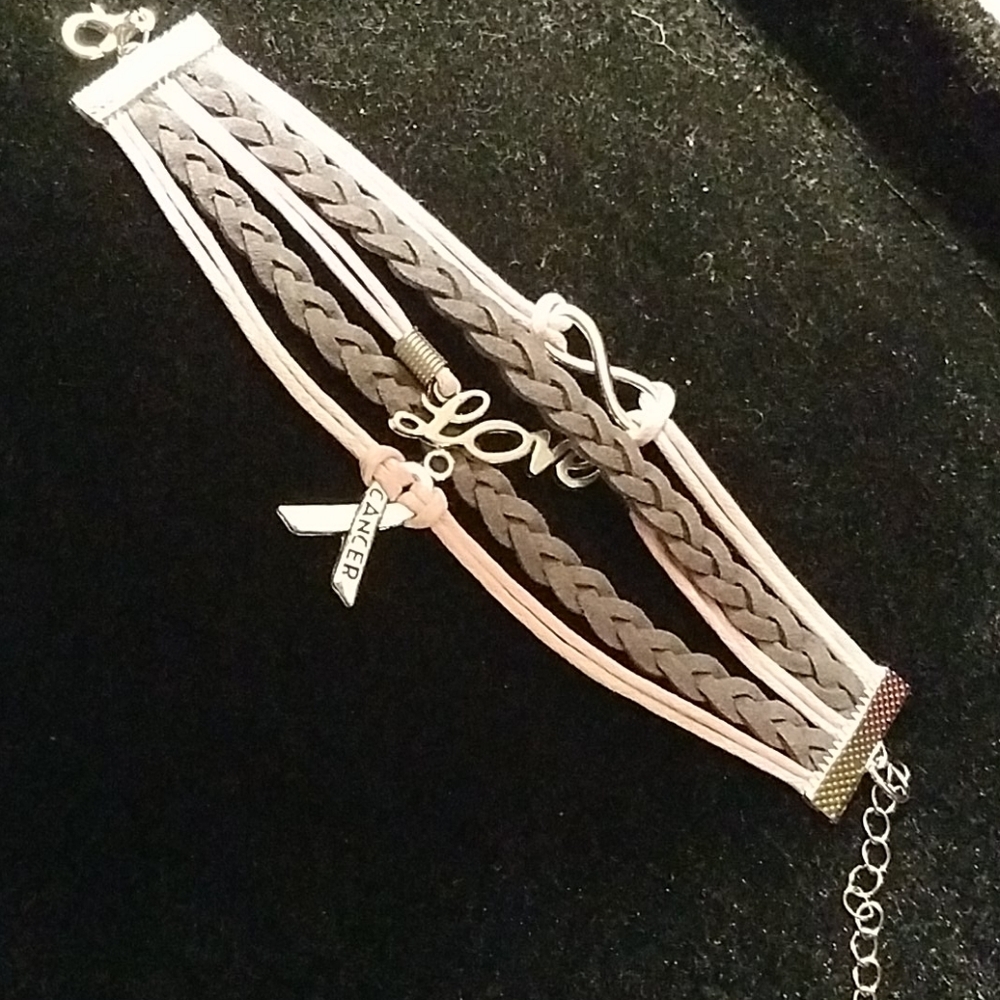Breast Cancer Pink Rhinestone Ribbon Bracelet 8"